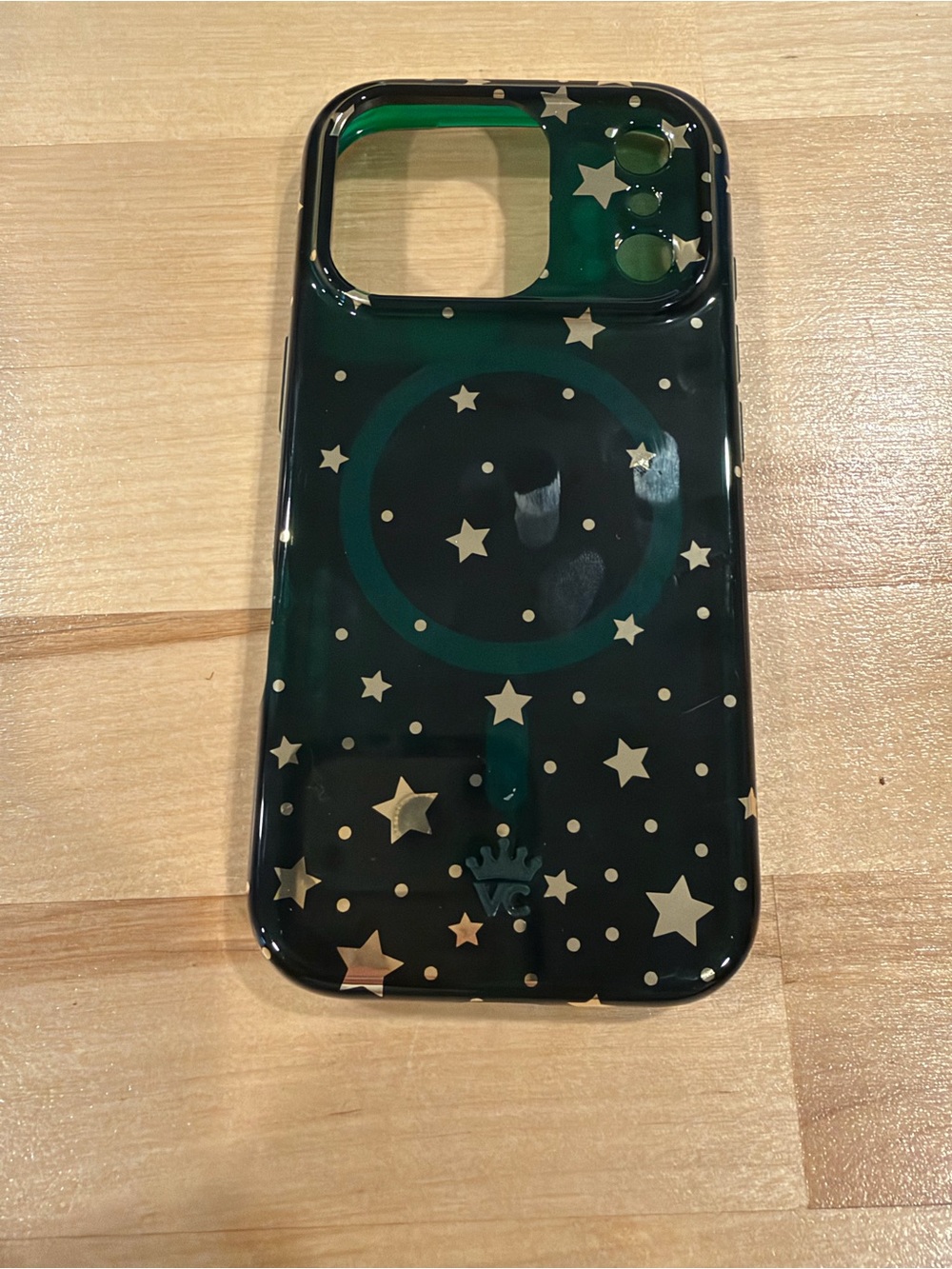 iPhone 17 Pro Velvet Caviar Dark Green Phone Case with Gold Star Design